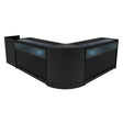 Sleek black Luna LED shop counter set featuring curved design, glass display tops, and integrated lighting for modern retail spaces