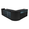 Polaris LED shop counter set in sleek black, featuring glass display sections, smooth surfaces, and modern curved design