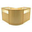 Maple wood LED shop counter set featuring a modern design with a sleek, curved shape and illuminated display areas for products