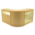 Maple wood Triton LED shop counter set featuring curved edges, glass display shelves, and bright LED lighting for enhanced visibility