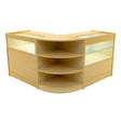 Maple wood LED shop counter set featuring a modern design with glass display sections and curved shelves for optimal visibility