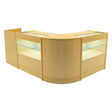 Maple wood LED shop counter set featuring a sleek, curved design with glass display cases for showcasing products