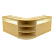 Maple wood LED shop counter set featuring a modern design with curved shelves and illuminated display areas for products