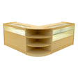 Maple LED shop counter set featuring a modern design with glass display shelves, smooth surfaces, and a sleek curved shape