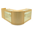 Maple wood LED shop counter set featuring a sleek design with glass display shelves, perfect for showcasing products in retail spaces