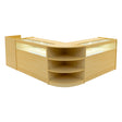 Maple wood Sagittarius LED shop counter set featuring a sleek design with curved shelves and integrated lighting for display
