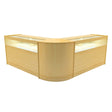 Maple wood LED shop counter set featuring a sleek, modern design with two display sections and a warm, inviting finish