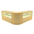 Maple LED shop counter set featuring a sleek, modern design with glass display sections and smooth, rounded edges