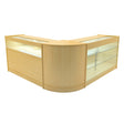 Maple wood Triton LED shop counter set featuring a sleek, modern design with glass display shelves and smooth, rounded edges