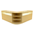 Maple wood LED shop counter set featuring a sleek, modern design with curved edges and open shelving for display and storage