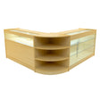 Maple LED shop counter set featuring a modern design with glass display shelves and smooth, light wood finish for retail spaces