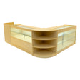 Maple LED shop counter set featuring a modern design with glass display shelves, curved edges, and ample storage space