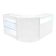 Sleek white Triton LED shop counter set featuring curved edges, glass display shelves, and illuminated accents for modern retail spaces