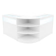 Sleek white LED shop counter set featuring a modern design with curved edges, glass display sections, and spacious shelves