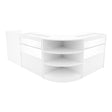 Curved white LED shop counter set featuring sleek glass display sections and smooth surfaces, ideal for retail environments