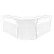 Sleek white Iris LED shop counter set featuring a modern design with curved edges and glass display sections for merchandise visibility