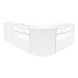 Sleek white LED shop counter set featuring a modern design with glass display sections, ideal for showcasing merchandise