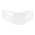 Sleek white LED shop counter set featuring a modern design with glass display sections and smooth surfaces for retail environments