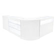 Polaris LED shop counter set in sleek white, featuring glass display shelves and a modern curved design for retail spaces