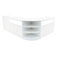 Sleek white Sagittarius LED shop counter set featuring a curved design, open shelving, and modern finish, ideal for retail spaces