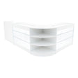 Sleek white Astro LED shop counter set with glass display shelves, featuring a modern curved design and spacious storage compartments