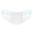 Sleek white LED shop counter set featuring a modern design with glass display sections, ideal for retail environments