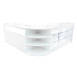 White LED shop counter set featuring a sleek, modern design with curved shelves and glass display sections for optimal visibility