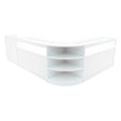 Sleek white Sagittarius LED shop counter set featuring a modern design with curved edges and multiple shelves for display and storage