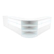 Sleek white LED shop counter set featuring a modern design with curved edges, glass display shelves, and ample storage space