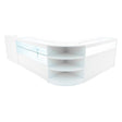 Sleek white LED shop counter set featuring curved design, glass display shelves, and modern storage compartments for retail use