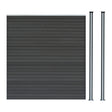 Grey composite fence panel with horizontal slats and two matching LED posts, featuring a sleek, modern design and durable texture