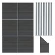 Grey composite fence panels, angled piece, and seven LED posts, showcasing a sleek, modern design with textured surfaces