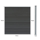 Grey composite fence panels with angled piece and LED posts, showcasing a sleek, modern design and durable texture