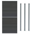 Grey composite fence panels with horizontal slats, paired with three sleek LED posts for modern outdoor aesthetics