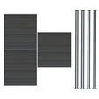 Grey composite fence panels with a textured finish, accompanied by four sleek LED posts for modern outdoor fencing solutions