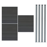 Grey composite fence panels with a textured finish, accompanied by four sleek LED posts for modern outdoor fencing solutions