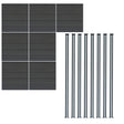 Grey composite fence panels with a textured finish, accompanied by eight sleek LED posts for modern outdoor fencing solutions