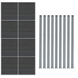 Grey composite fence panels arranged in a grid with nine matching LED posts, showcasing a sleek, modern design and textured finish