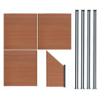 Brown composite fence panels with angled piece and four sleek LED posts, showcasing a modern design and durable texture