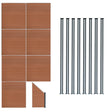 Brown composite fence panels arranged in a grid with an angled piece and eight sleek LED posts in a dark finish