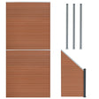 Brown composite fence panels with angled piece and three sleek LED posts, showcasing a modern, textured design and durable material
