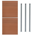 Brown composite fence panels with horizontal slats, accompanied by three sleek black LED posts for modern outdoor fencing solutions