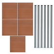 Brown composite fence panels arranged in a grid with six sleek LED posts, showcasing a modern design and durable texture