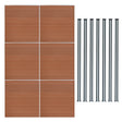 Brown composite fence panels with a textured finish, accompanied by seven sleek LED posts in a dark metallic color