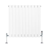 Sleek white oval single column radiator with chrome valves, featuring vertical bars and a modern design, ideal for heating spaces