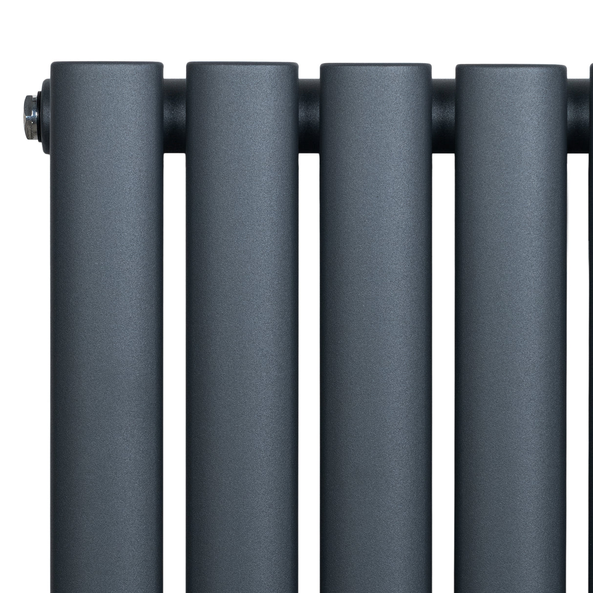 Anthracite grey oval single column radiator with smooth, matte finish and sleek, rounded edges, measuring 600mm x 780mm