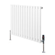 Sleek white oval single column radiator with vertical slats and modern valves, measuring 600mm x 780mm, ideal for stylish heating
