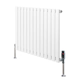 Sleek white oval single column radiator with vertical slats and modern valves, measuring 600mm x 780mm, ideal for stylish heating