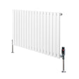Sleek white oval single column radiator with polished chrome valves, measuring 600mm x 1020mm, featuring smooth vertical fins