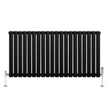 Sleek black oval single column radiator with polished chrome valves, featuring a modern design and smooth matte finish, 600mm x 1200mm